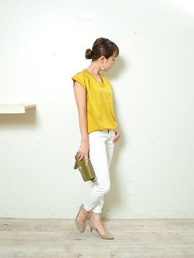 「PLAIN CLOTHING（プレーンクロージング）のアイテム（パンプス）」を使った、chikaさん（レディース・153cm）の夏コーディネート