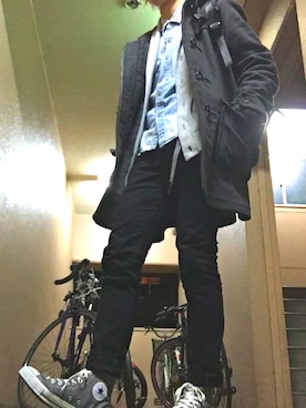 「GU（ジーユー）のアイテム（ダッフルコート）」を使った、かめさん（メンズ・169cm）の冬コーディネート