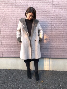 「Rouge vif（ルージュヴィフ）のアイテム（ムートンコート）」を使った、Ayaさん（レディース・164cm）の冬コーディネート