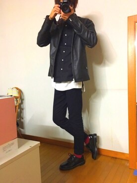 「AZUL by moussy（アズールバイマウジー）のアイテム（ライダースジャケット）」を使った、OK&Tさん（メンズ・180cm）の秋コーディネート