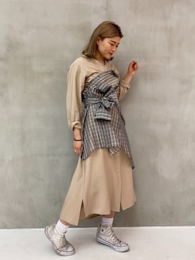 「STUDIOUS（ステュディオス）のアイテム（シャツワンピース）」を使った、結女さん（レディース・157cm）の春コーディネート