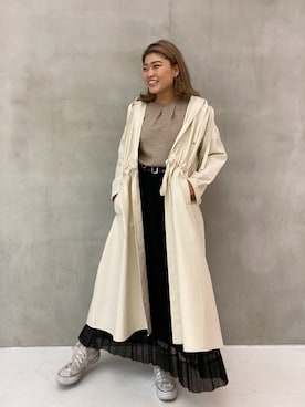 「CLANE（クラネ）のアイテム（マウンテンパーカー）」を使った、結女さん（レディース・157cm）の春コーディネート