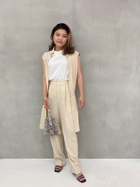 「STUDIOUS（ステュディオス）のアイテム（サンダル）」を使った、結女さん（レディース・157cm）の夏コーディネート
