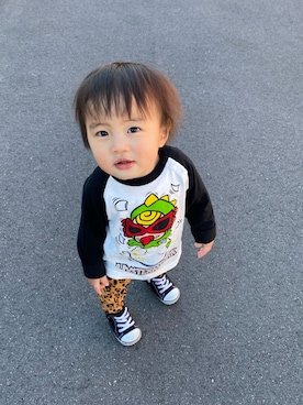 「Mini Rodini（ミニロディーニ）のアイテム（レッグウェア）」を使った、ruirui2019さん（キッズ・80cm）の冬コーディネート