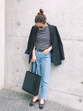 「H&M（エイチ・アンド・エム）のアイテム（ジャケット/アウター）」を使った、伊地知朋子さん（レディース・153cm）の春コーディネート