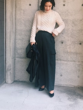 「MARC JACOBS（マークジェイコブス）のアイテム（パンプス）」を使った、伊地知朋子さん（レディース・153cm）の冬コーディネート