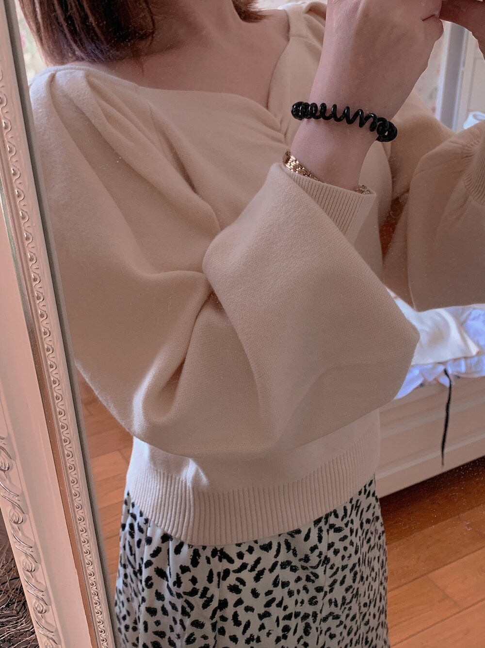 「nice claup、ootd、NICECLAUPコーデ」｜「one after another NICE CLAUPのフロントギャザーニット（ニット/セーター、ホワイト系）」を使った、電波ルルさん（レディース・158cm）の冬コーディネートの1枚目の写真