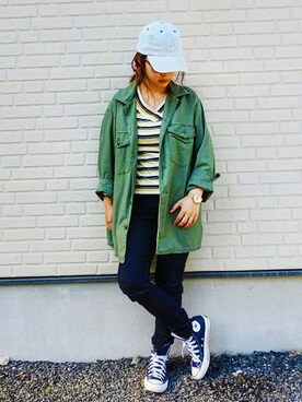 「Lee（リー）の【ROPE' PICNIC KIDS】【LEE】ロゴキャップ（キャップ、ブルー系）」を使った、tomochaoさん（レディース・150cm）の夏コーディネート