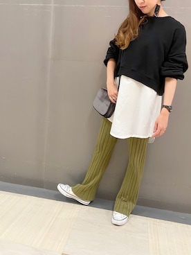 「リブニットパンツ」｜MEGさん（レディース・160cm）の冬コーディネート