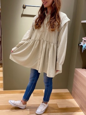 「スキニーデニム」｜「アイテム（チュニック）」を使った、MEGさん（レディース・160cm）の冬コーディネート