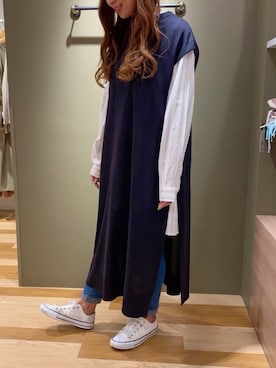 「ロングベスト」｜MEGさん（レディース・160cm）の冬コーディネート