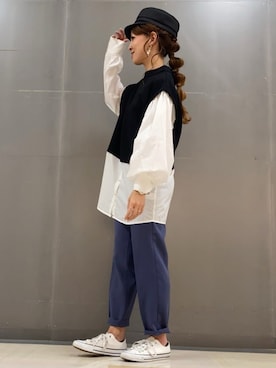「Green　Parks（グリーンパークス）のアイテム（キャスケット）」を使った、MEGさん（レディース・160cm）の春コーディネート