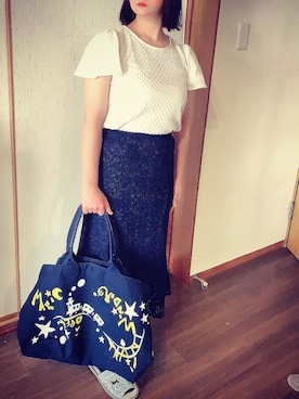 「ビッグトート」｜「アイテム（スカート）」を使った、tsubasa harada    さん（レディース・151cm）の夏コーディネート