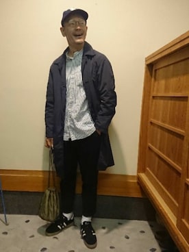 「アイテム（キャップ）」を使った、ケムマキさん（メンズ・176cm）の秋コーディネート