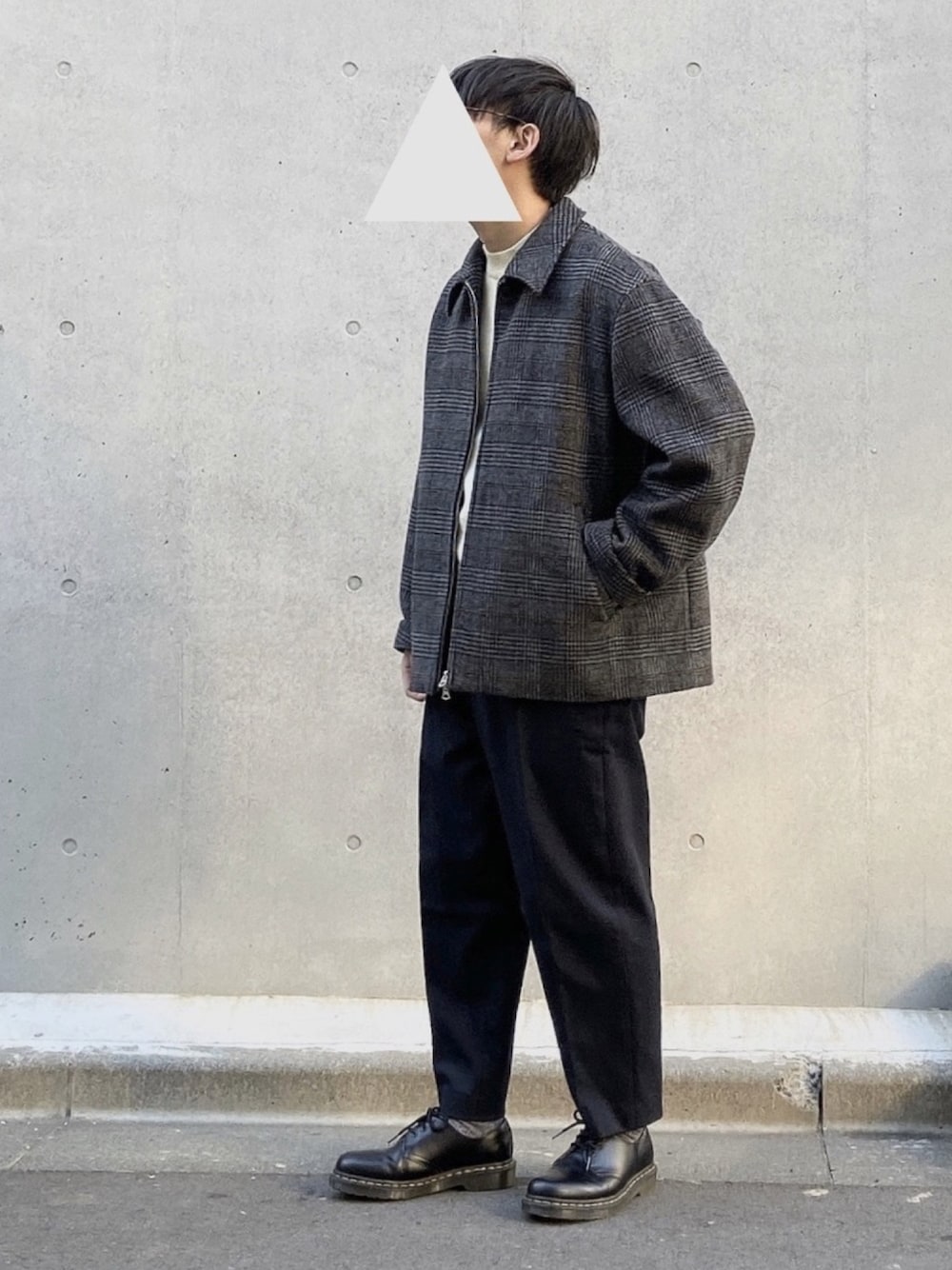 「ペンドルトン、PENDLETON、FREAK’Ｓ STORE、UNIQLO、UNIQLO U、アランニット、ドリズラージャケット、ブルゾン、チェック、グレージャケット」｜「FREAK'S STOREのPENDLETON/ペンドルトン Zip Blouson/ジップブルゾン（ブルゾン、グレー系）」を使った、yukkii_さん（メンズ・161cm）の冬コーディネートの1枚目の写真