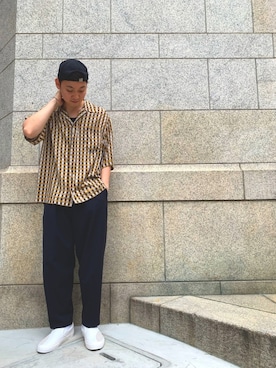 「Johnbull Private labo（ジョンブルプライベートラボ）のアイテム（スニーカー）」を使った、ふゆきさん（メンズ・171cm）の夏コーディネート