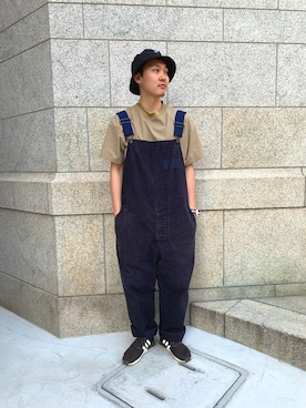 「Johnbull Private labo（ジョンブルプライベートラボ）のアイテム（サロペット/オーバーオール）」を使った、ふゆきさん（メンズ・171cm）の夏コーディネート
