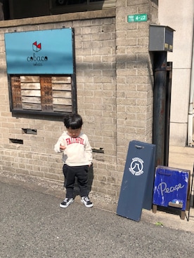 「Right-on（ライトオン）のアイテム（スウェット）」を使った、トラ太郎ちゃんさん（メンズ・90cm）の春コーディネート