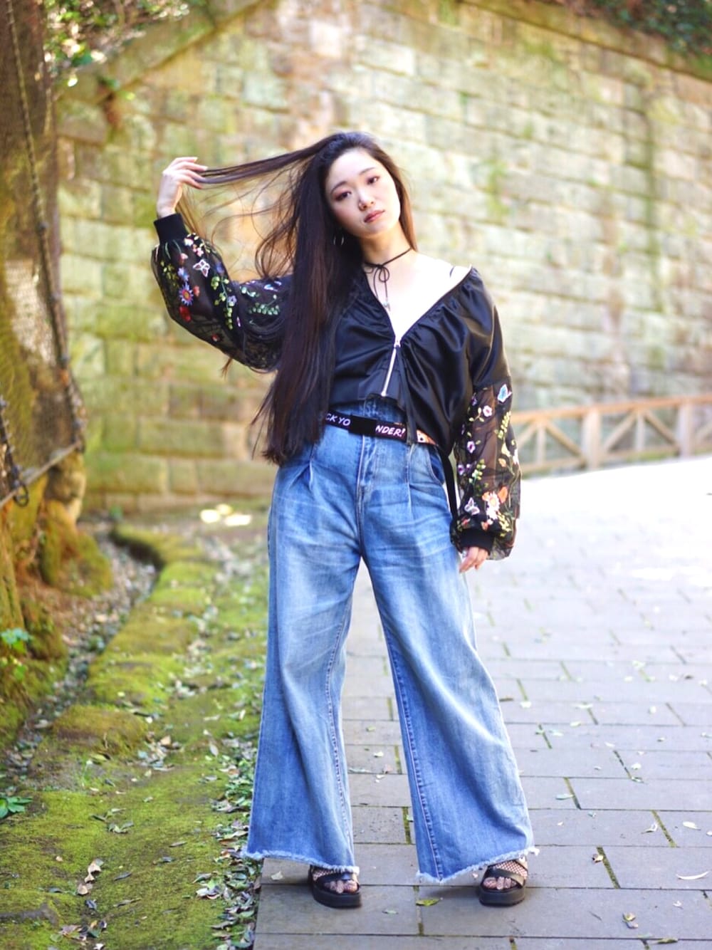 「春、春コーデ、オトナカジュアル、オトナ女子、ブラック、デニム、サンダル、ラクチンコーデ、ラフ、Diesel」｜「ROSE BUDのS-LJ-17107（ブルゾン、ブラック系）」を使った、Nancy_074さん（レディース・155cm）の春コーディネートの1枚目の写真