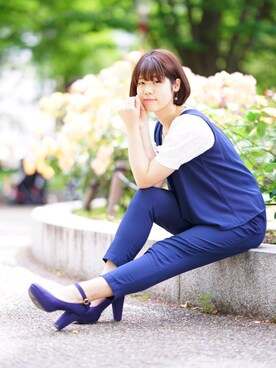 「アイテム（つなぎ/オールインワン、ブルー系）」を使った、ゆずさん（レディース・164cm）の春コーディネート