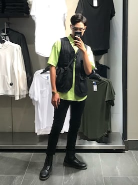 「Dr. Martens（ドクターマーチン）のDr.Martens ドクターマーチン 1460Z 8EYE BOOT 8ホールブーツ 11822006 BLACK（ブーツ）」を使った、Zackさん（メンズ・183cm）の夏コーディネート