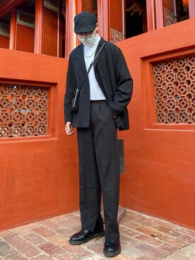 「Dr. Martens（ドクターマーチン）のアイテム（シューズ、ブラック系）」を使った、Zackさん（メンズ・183cm）の冬コーディネート