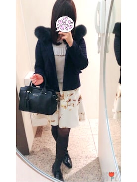 「花柄」｜「アイテム（ダッフルコート）」を使った、 R i n ❤︎さん（レディース・162cm）の冬コーディネート
