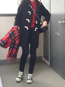 「ジョンストンズ」｜「アイテム（ダッフルコート）」を使った、hito.wearさん（レディース・164cm）の冬コーディネート