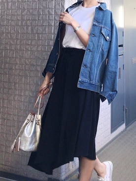「HYKE」｜「アイテム（デニムジャケット）」を使った、hito.wearさん（レディース・164cm）の春コーディネート