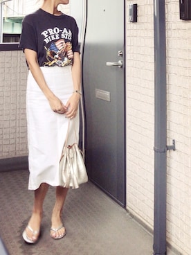 「ロックT」｜「アイテム（ビーチサンダル）」を使った、hito.wearさん（レディース・164cm）の夏コーディネート
