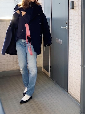 「バレエシューズ」｜「アイテム（ピーコート）」を使った、hito.wearさん（レディース・164cm）の冬コーディネート