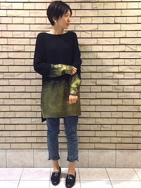 「ロングニット」｜「アイテム（アクセサリー）」を使った、nami.kさん（レディース・171cm）の秋コーディネート