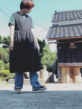 「リメイクデニム」｜「アイテム（ワンピース/ドレス）」を使った、で んさん（レディース・156cm）の夏コーディネート