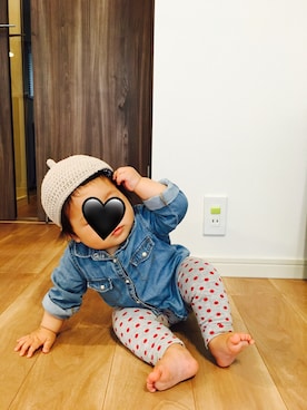 「9ヶ月」｜「アイテム（ニットキャップ/ビーニー）」を使った、NANAさん（レディース・70cm）の春コーディネート