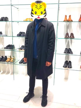 「TAKEO KIKUCHI（タケオキクチ）のアイテム（ステンカラーコート）」を使った、としさん（メンズ・175cm）の冬コーディネート