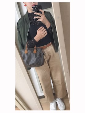 「レースブラウス」｜「アイテム（ブルゾン）」を使った、Mさん（レディース・164cm）の冬コーディネート
