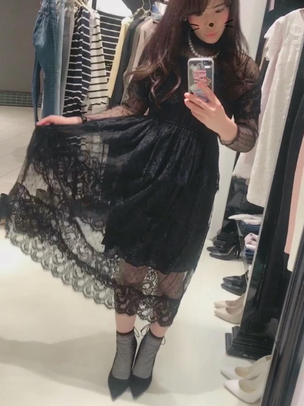 「結婚式、二次会、dress、PARTY、レースワンピース、レース、ドット、プチプラコーデ、みにまむこーで」｜「ZARAのアイテム（パンプス、ブラック系）」を使った、a-tam♡さん（レディース・150cm）の春コーディネートの1枚目の写真