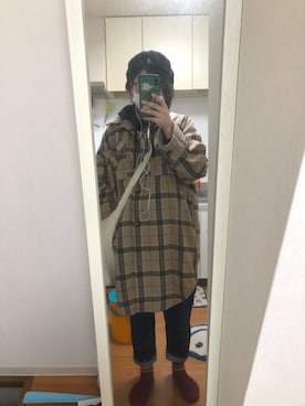 「ビッグシャツ」｜「アイテム（ハンチング/ベレー帽）」を使った、miinaamii!!さん（レディース・157cm）の冬コーディネート
