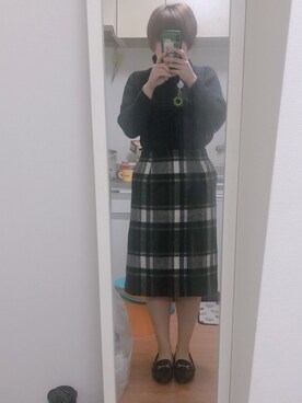 「ROPE' PICNIC（ロペピクニック）の【WEB限定】チェックタイトスカート（スカート、ブラック系）」を使った、miinaamii!!さん（レディース）の秋コーディネート