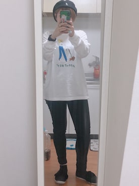 「おほTのアイテム（Tシャツ/カットソー、ホワイト系）」を使った、miinaamii!!さん（レディース）の秋コーディネート