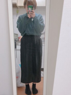 「niko and...（ニコアンド）のイージーパッチタイトスカート（スカート、ブラック系）」を使った、miinaamii!!さん（レディース）の冬コーディネート