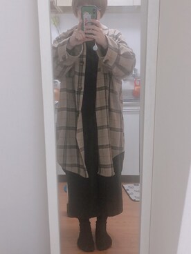 「w closet（ダブルクローゼット）のFILA ハイネックロンT（Tシャツ/カットソー、ブラック系）」を使った、miinaamii!!さん（レディース）の冬コーディネート