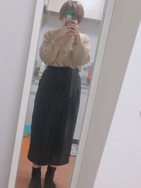 「古着(BURBERRY)のアイテム（ニット/セーター、ベージュ系）」を使った、miinaamii!!さん（レディース）の冬コーディネート