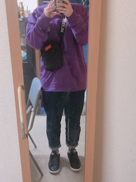 「WEGO（ウィゴー）のアイテム（Tシャツ/カットソー、パープル系）」を使った、miinaamii!!さん（レディース）の冬コーディネート