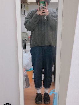 「w closet（ダブルクローゼット）のハイウエストデニムマムパンツ_（デニムパンツ、ブルー系）」を使った、miinaamii!!さん（レディース）の冬コーディネート