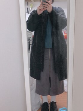 「w closet（ダブルクローゼット）のアイテム（ジャケット/アウター、ブラック系）」を使った、miinaamii!!さん（レディース）の冬コーディネート