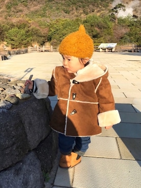 「アイテム（ムートンコート）」を使った、ASKさん（キッズ・80cm）の冬コーディネート