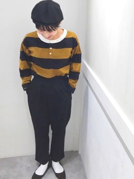 「ラガーシャツ」｜「アイテム（パンツ）」を使った、イーハイフンワールドギャラリーさん（レディース・155cm）の秋コーディネート