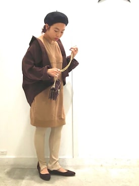 「アイテム（レギンス/スパッツ、ベージュ系）」を使った、イーハイフンワールドギャラリーさん（レディース・153cm）の秋コーディネート