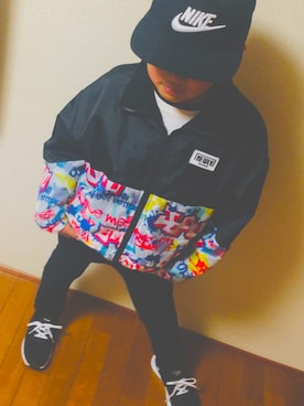 「NIKE（ナイキ）のナイキ プロ キッズ アジャスタブル キャップ / NIKE（キャップ、ブラック系）」を使った、♡k.i♡ぶらざ〜ス²‼さん（キッズ）の冬コーディネート